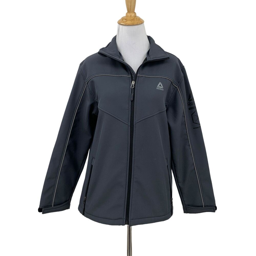Reebok Softshell Fleece Jacket Women L Large Grey Full Zip Adjust Wrist Athletic